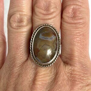 VTG Sterling Silver 925 Signed ED Oval Polychrome Jasper Split Shank Ring Sz 8